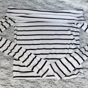 Cotton On Black and White Striped Long Sleeve Top